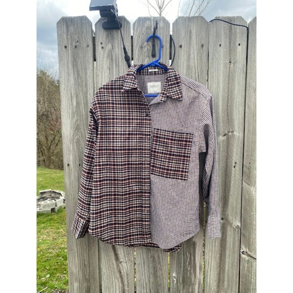 Abercrombie & Fitch Two-Tone Plaid Button-Down Shirt in Brown, Black & White